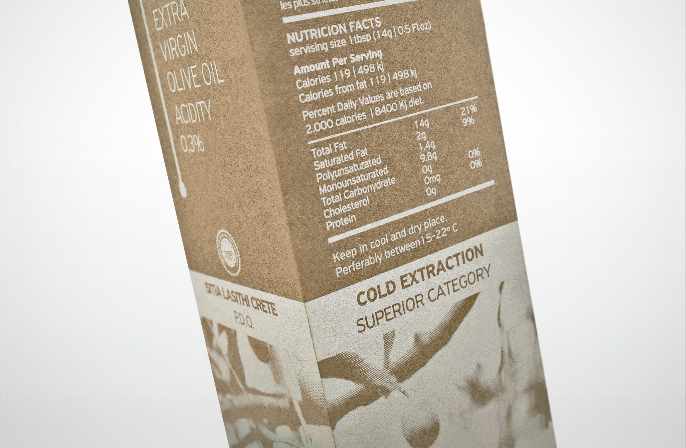 Pure olive oil packaging detail