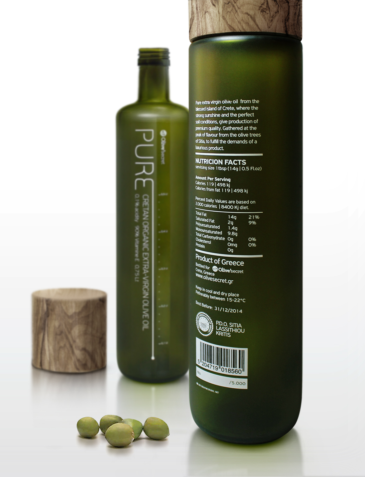 Pure olive oil glass bottle