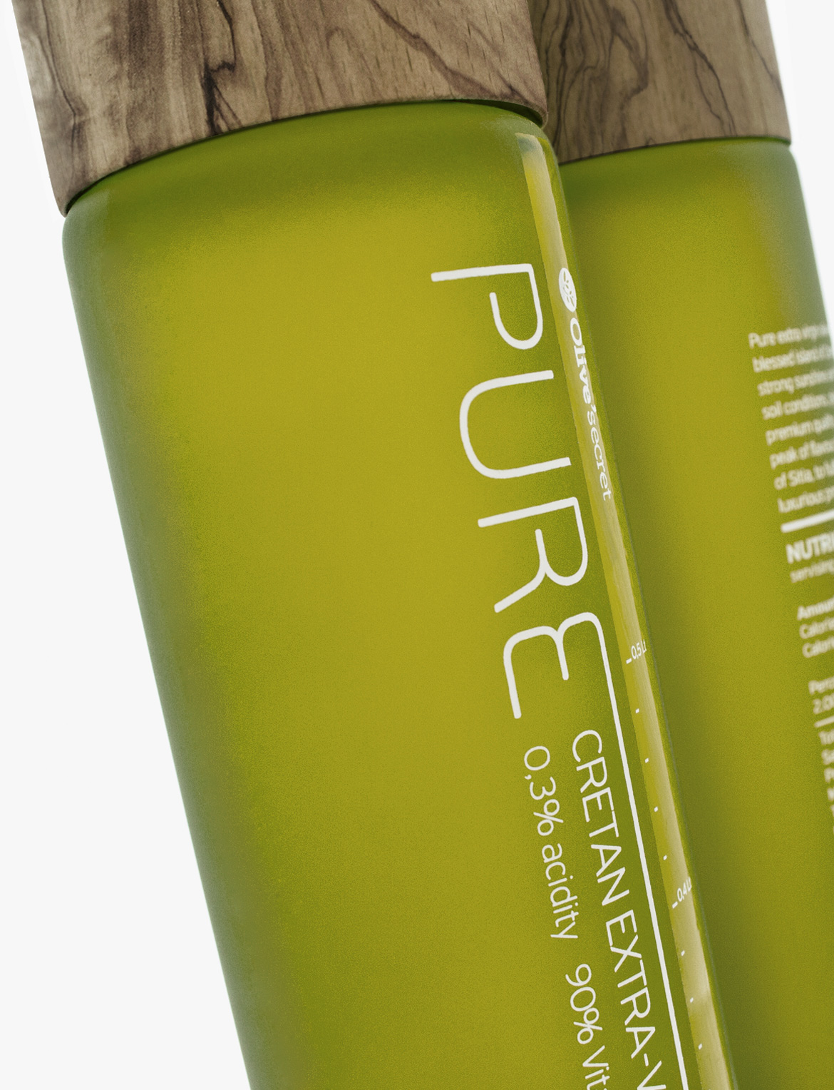Pure olive oil glass bottle detail